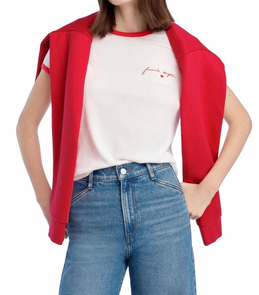 NEW FAVORITE DAUGHTER signature chest logo ringer tee in white/rouge red